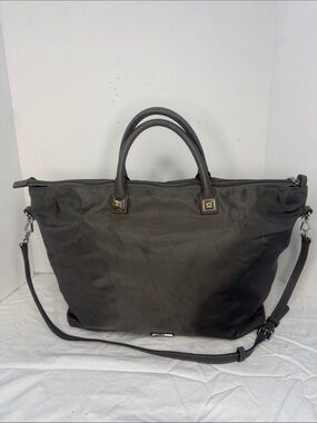 REBECCA  MINKOFF  MOTT  GRAY  NYLON  LEATHER  HANDLE  TOTE  BAG